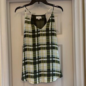 LOFT Green and White Plaid Flowy Tank